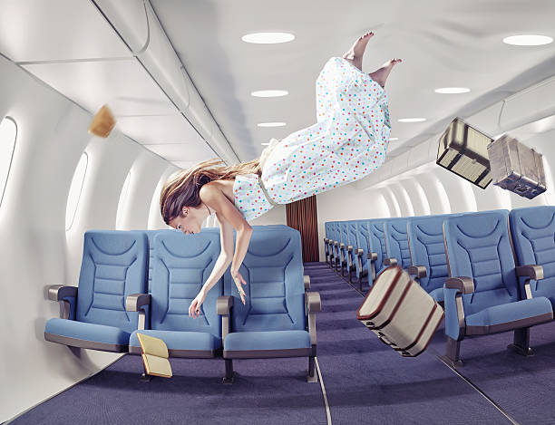 Flying  girl in an airplane.Photo combinated  Creative concept